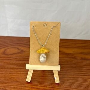 Yellow Crochet Mushroom Necklace